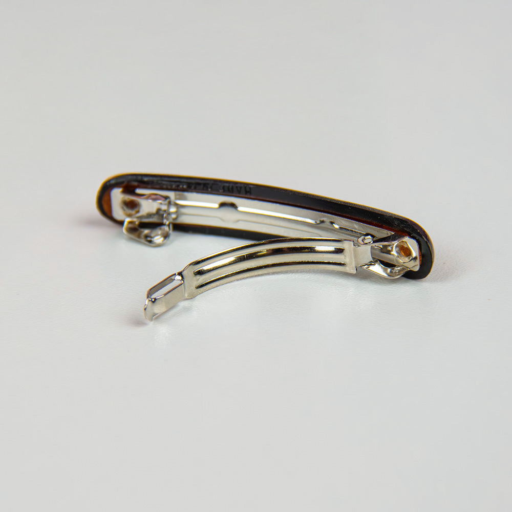 6cm French barrettes in tortoiseshell from back to show clasp
