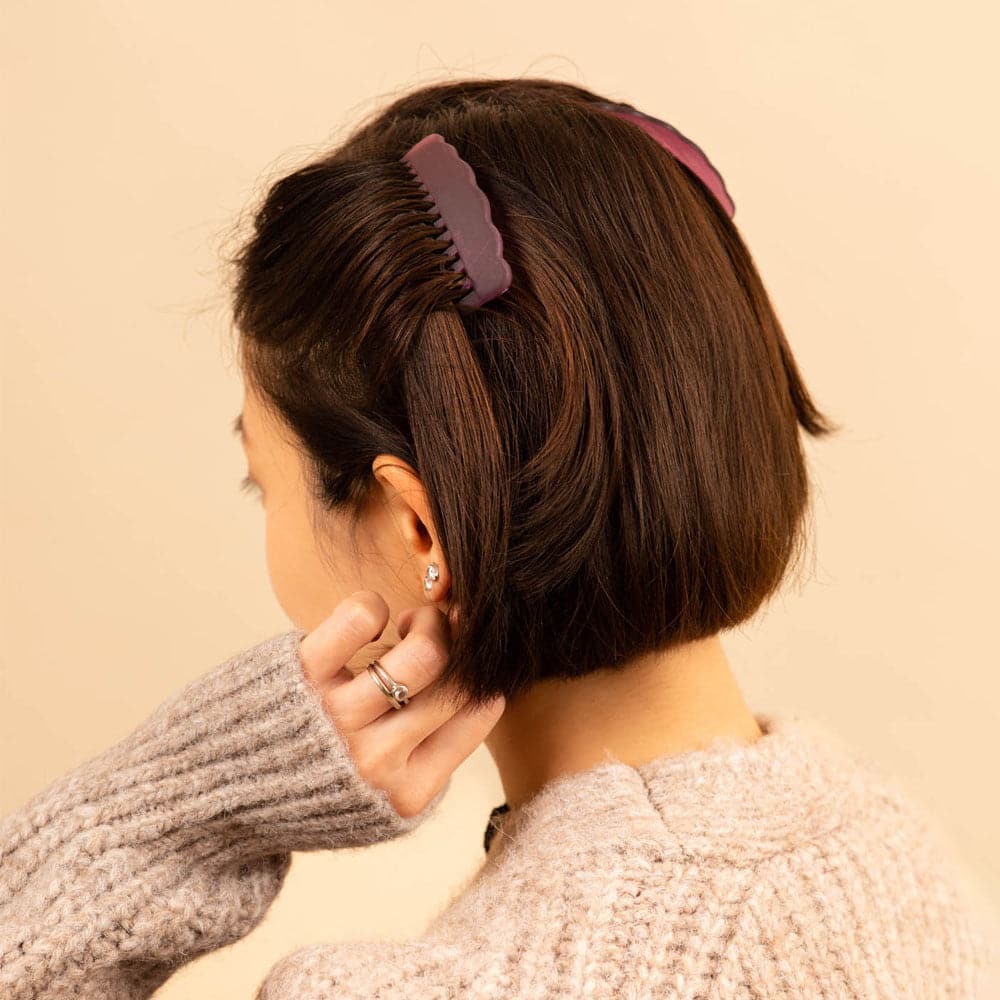 2x Matte Waved Edge Side Combs French Hair Accessories at Tegen Accessories |Plum