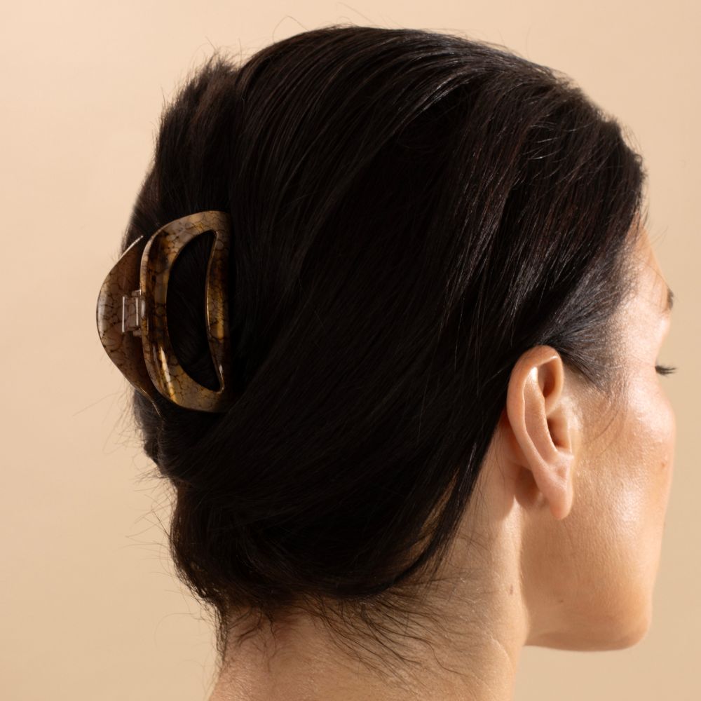 Gold Hand Painted Small D Shape Hair Claw Clip at Tegen Accessories