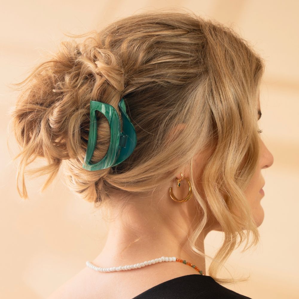 Hand painted Laguna green small D shape hair claw clip at Tegen Accessories