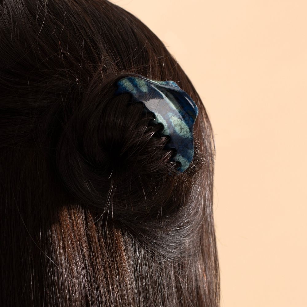 Hand Painted Mini Hair Claw Clip for Fine Hair in Aqua at Tegen Accessories