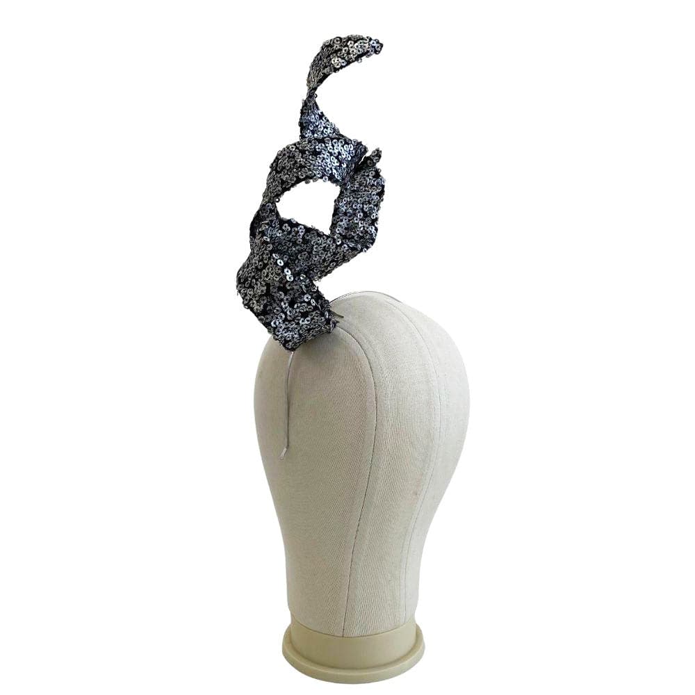 Handmade Grey Double Sequin Swirl Fascinator - Tegen Accessories