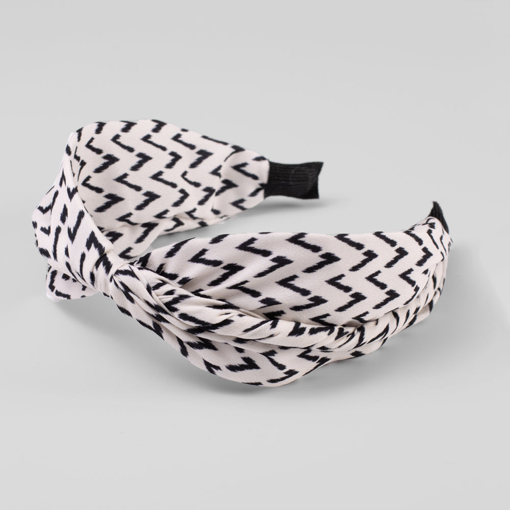Handmade Zig Zag Print Headband in White on Tegen Accessories
