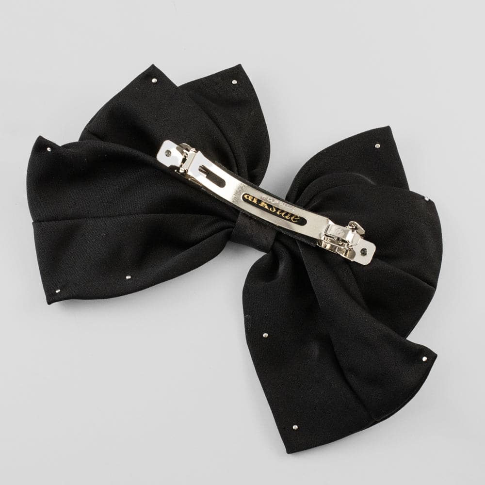 Large Fabric Pearl Bow Barrette Swarovski Crystal at Tegen Accessories |Black