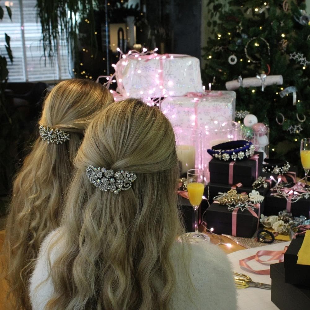 Silver Crystal Roses Barrette Clip in by Rosie Fox at Tegen Accessories