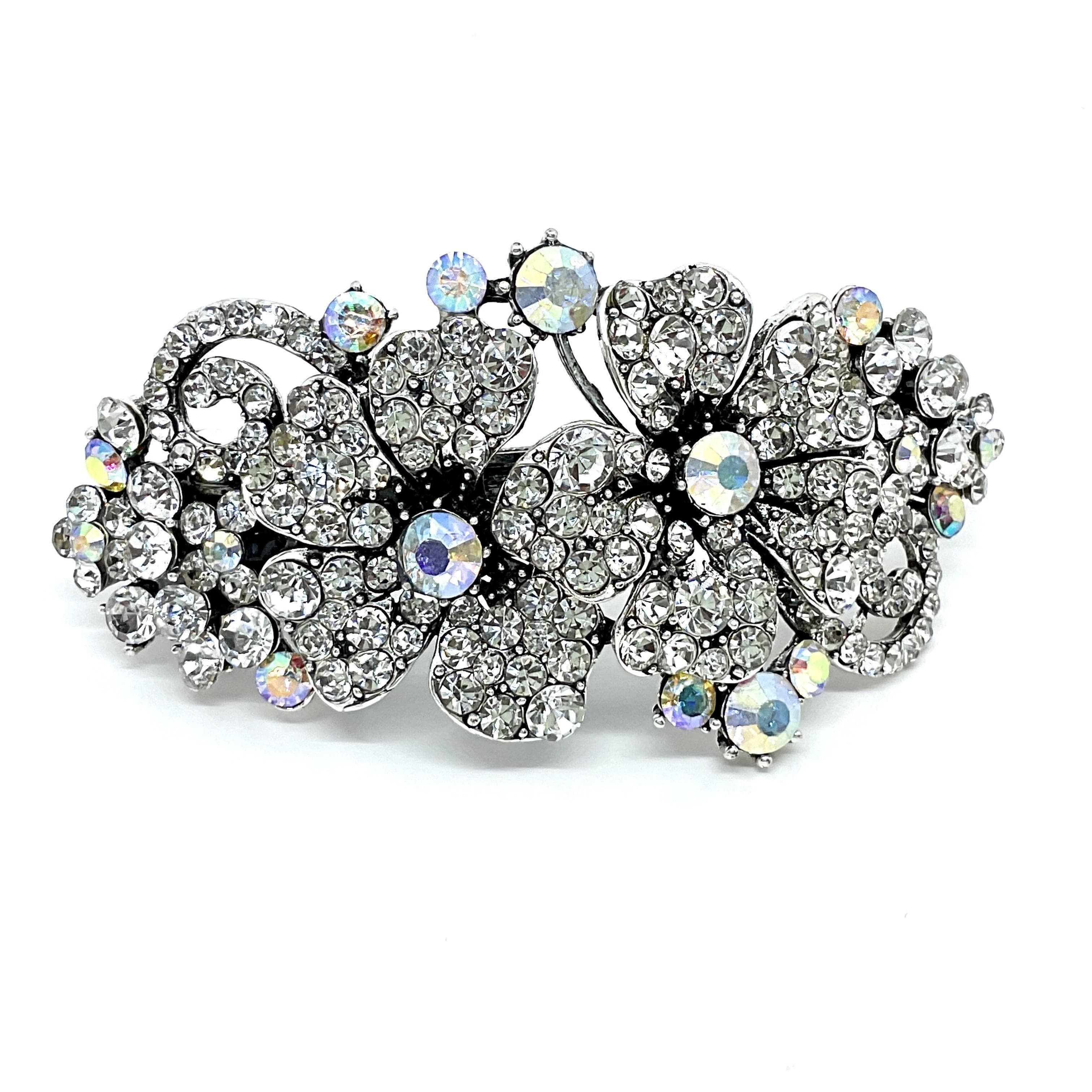 Silver Crystal Roses Barrette Clip in by Rosie Fox at Tegen Accessories