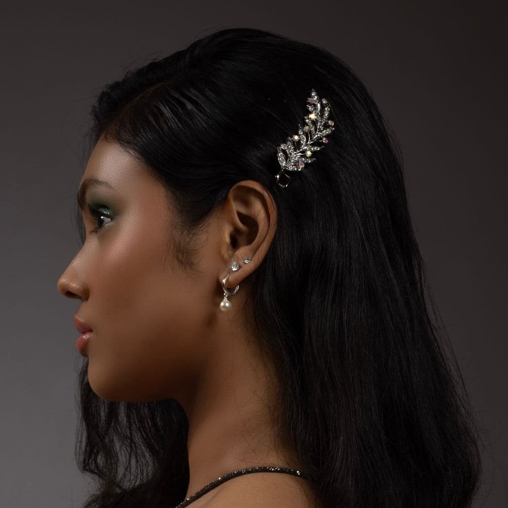 Crystal Leaf Hair Clip Crystal in Black Crystal at Tegen Accessories