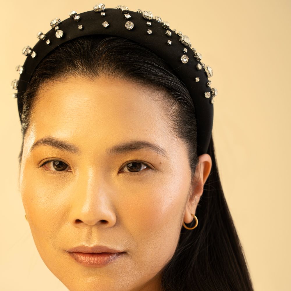 Handmade Swarovski Crystal Padded Headband in Clear Crystal and Black on Tegen Accessories