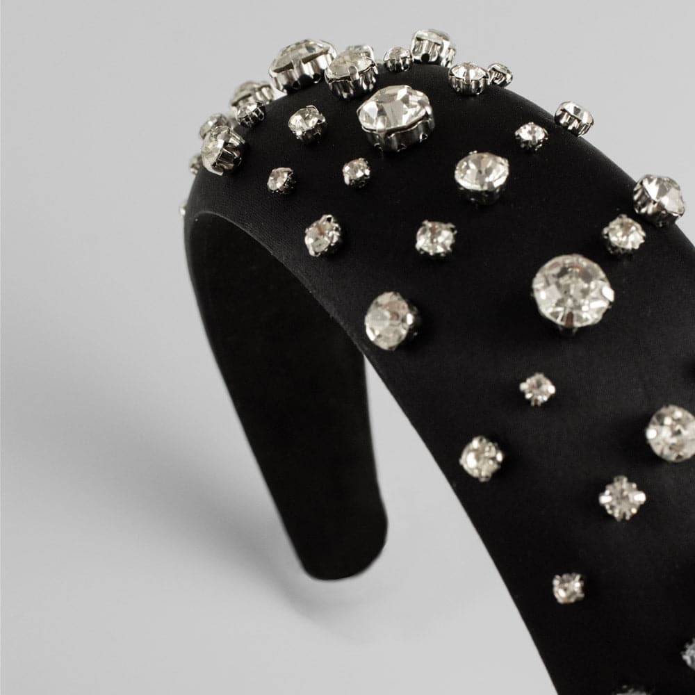 Handmade Swarovski Crystal Padded Headband in Clear Crystal and Black on Tegen Accessories