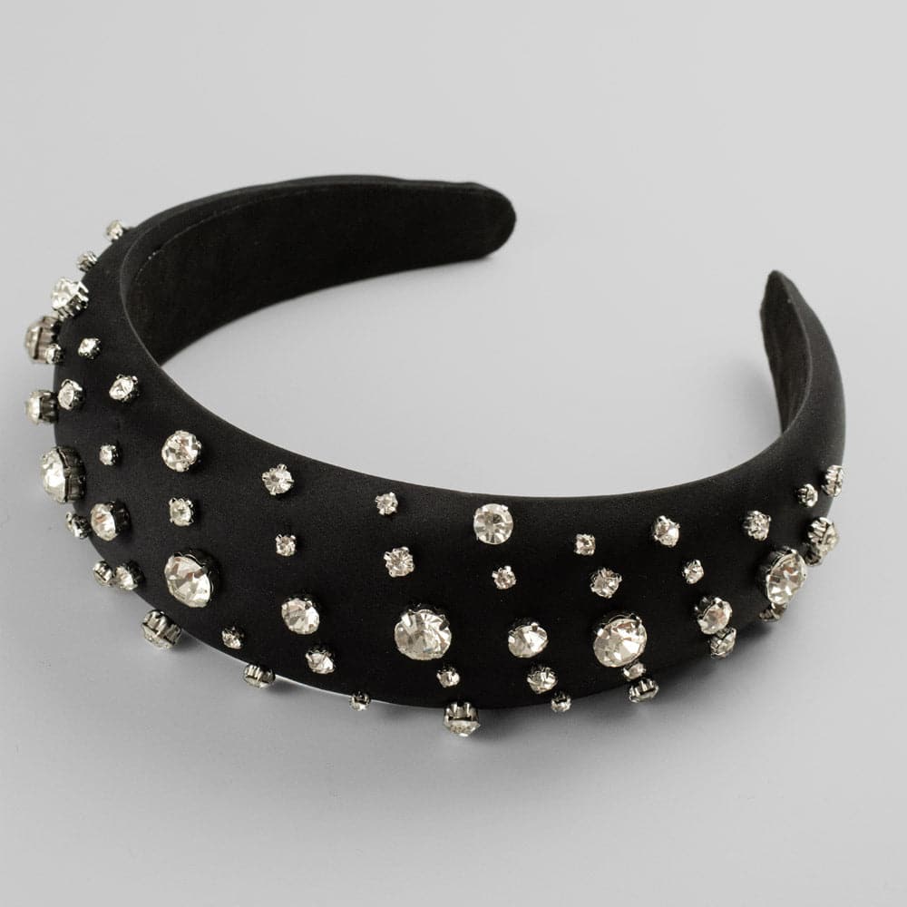 Handmade Swarovski Crystal Padded Headband in Clear Crystal and Black on Tegen Accessories