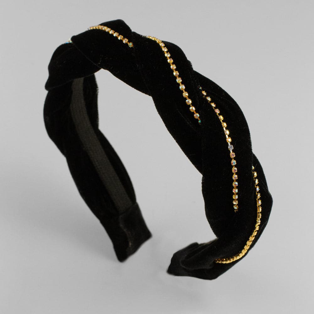 Handmade Swarovski Crystal Velvet Twist Headband in AB Crystal and Black on Tegen Accessories