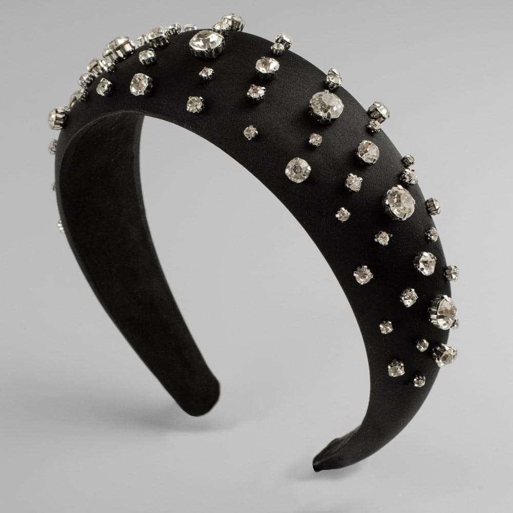 Handmade Swarovski Crystal Padded Headband in Clear Crystal and Black on Tegen Accessories