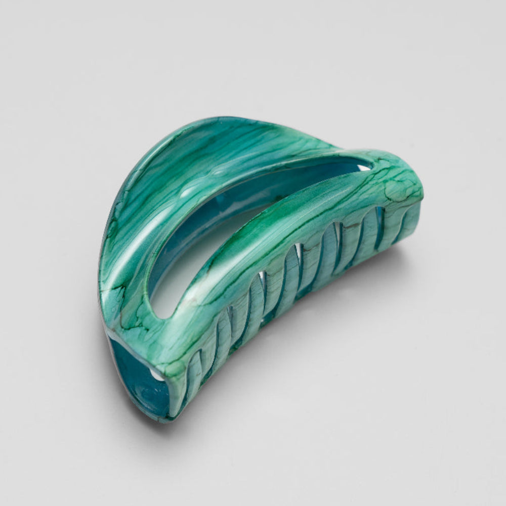 Hand painted Laguna green small D shape hair claw clip at Tegen Accessories