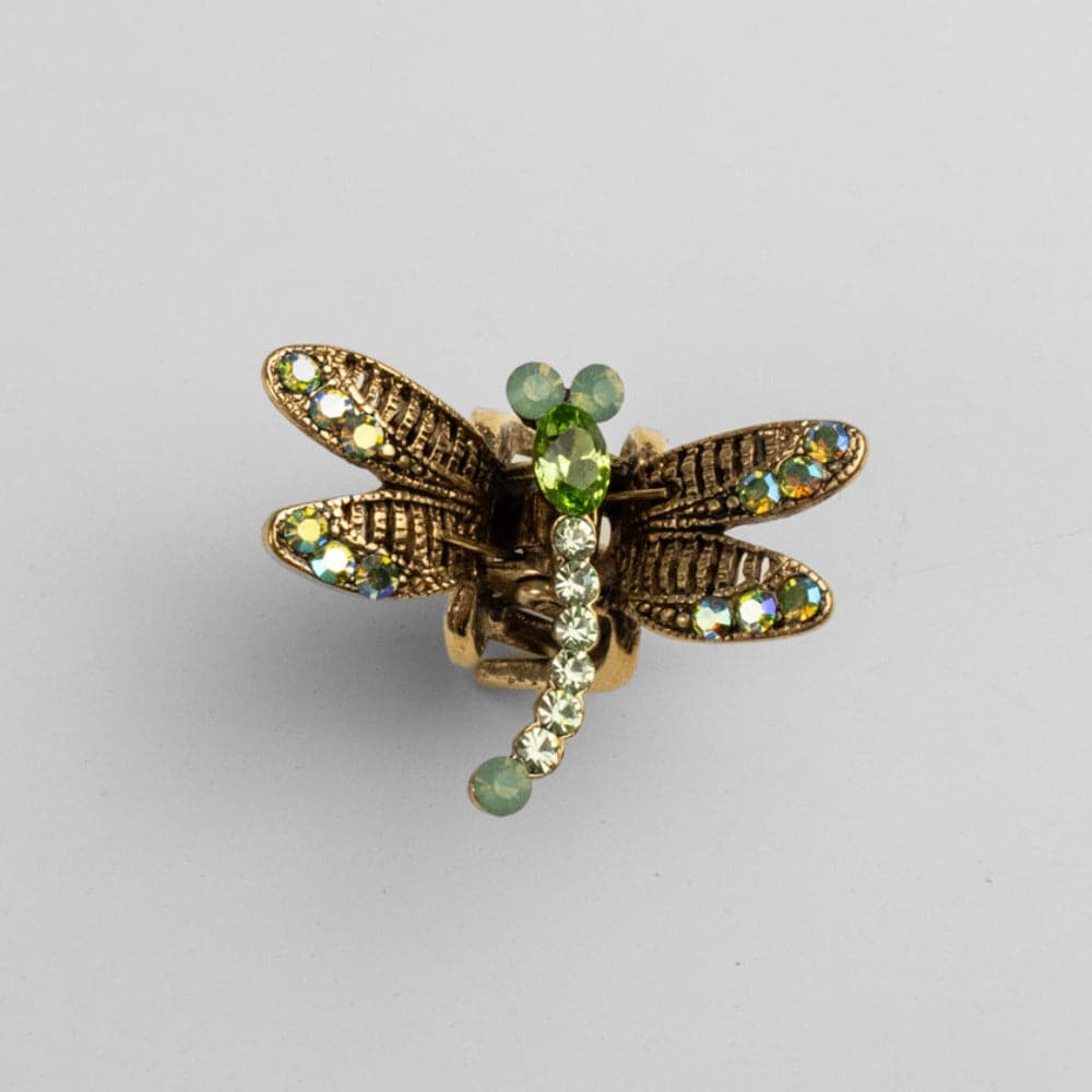 Green Crystal Dragonfly Hair Caw Clip