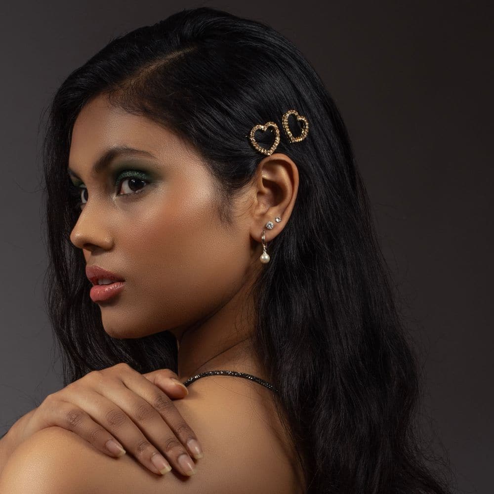 Mini Crystal Heart Hair Clip Crystal in Gold Crystal at Tegen Accessories