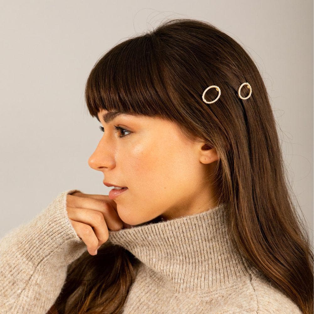 Mini Crystal Oval Hair Clip Crystal at Tegen Accessories |Pearl / Gold