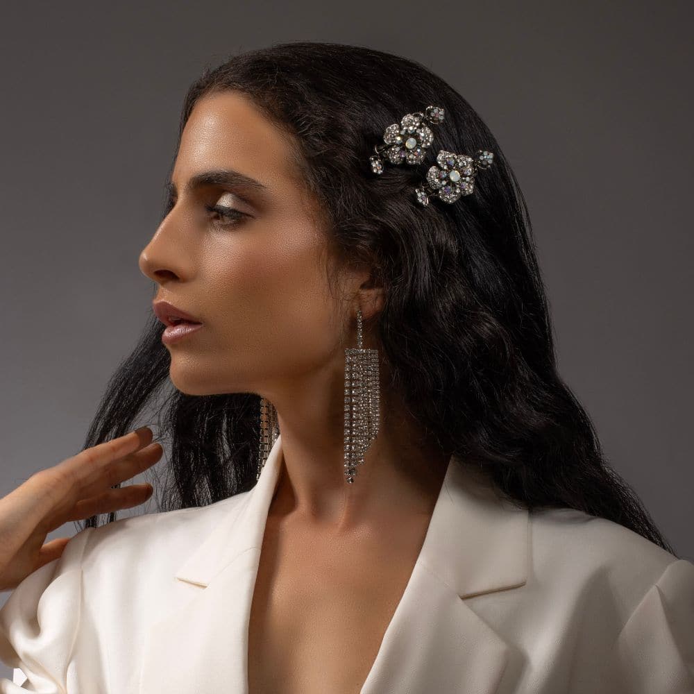 Small Crystal Flower Hair Claw Clip Crystal in at Tegen Accessories