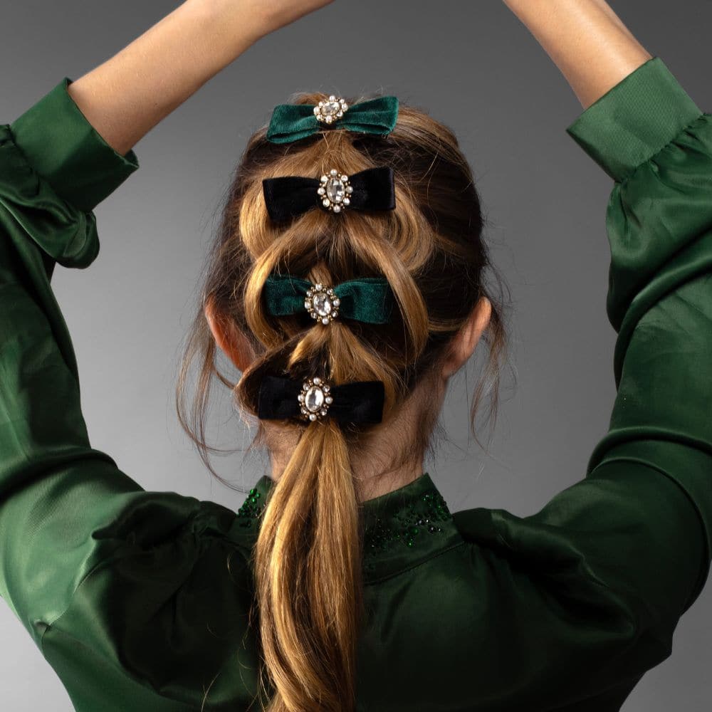 green black velvet bow tegen accessories