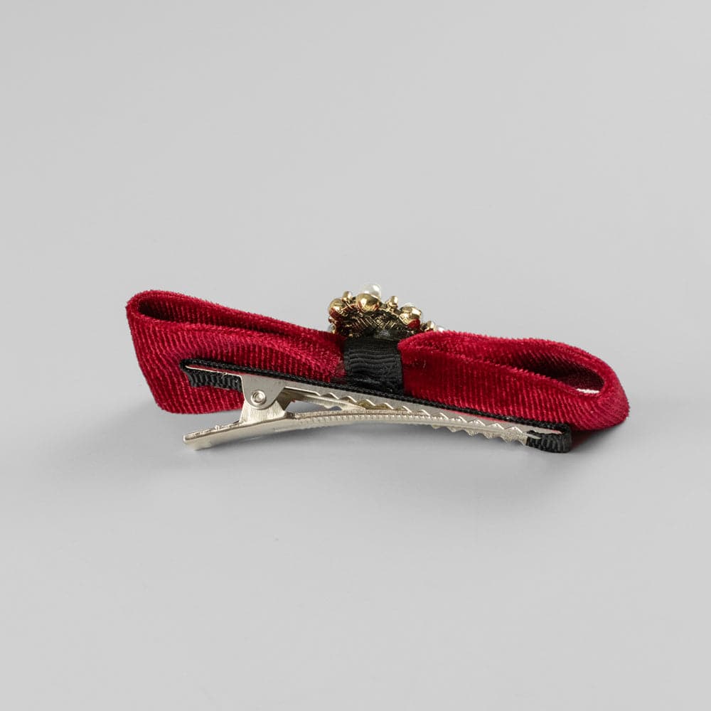 Swarovski Crystal and Pearl Velvet Bow Beak Clip Swarovski Crystal at Tegen Accessories |Burgundy