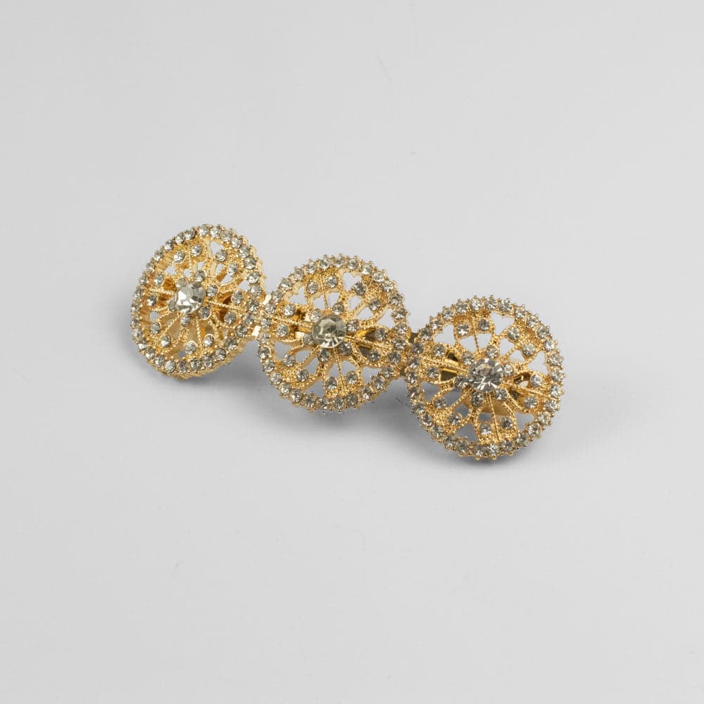 Swarovski Crystal Three Circle Barrette Clip Swarovski Crystal in Clear Crystal / Gold at Tegen Accessories