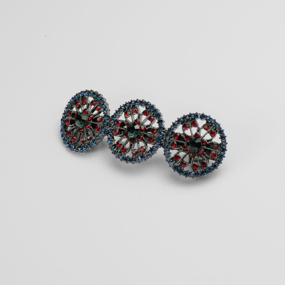 Swarovski Crystal Three Circle Barrette Clip Swarovski Crystal in Blue Crystal at Tegen Accessories