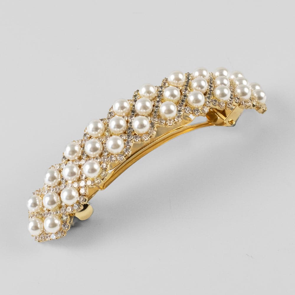 Wide Arched Swarovski Crystal and Pearl Barrette Swarovski Crystal in at Tegen Accessories