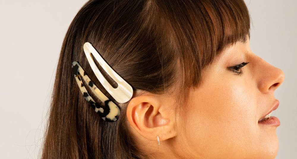 Short hair with a fringe styled with TEGEN French Handmade snap clips
