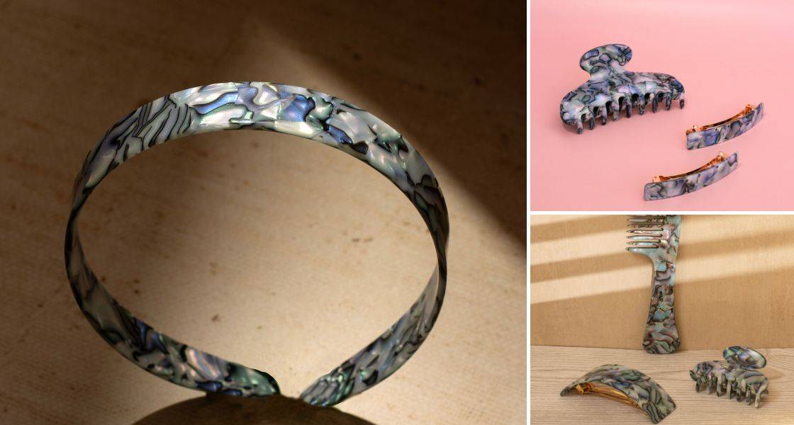 Opal hair accessories, by TEGEN