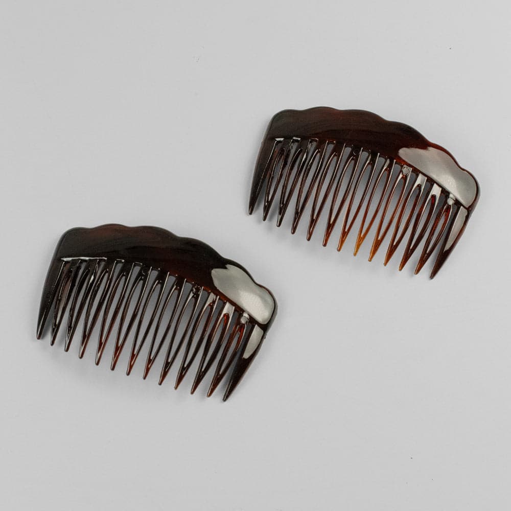 2x Waved Edge Side Combs in Tortoiseshell French Hair Accessories at Tegen Accessories
