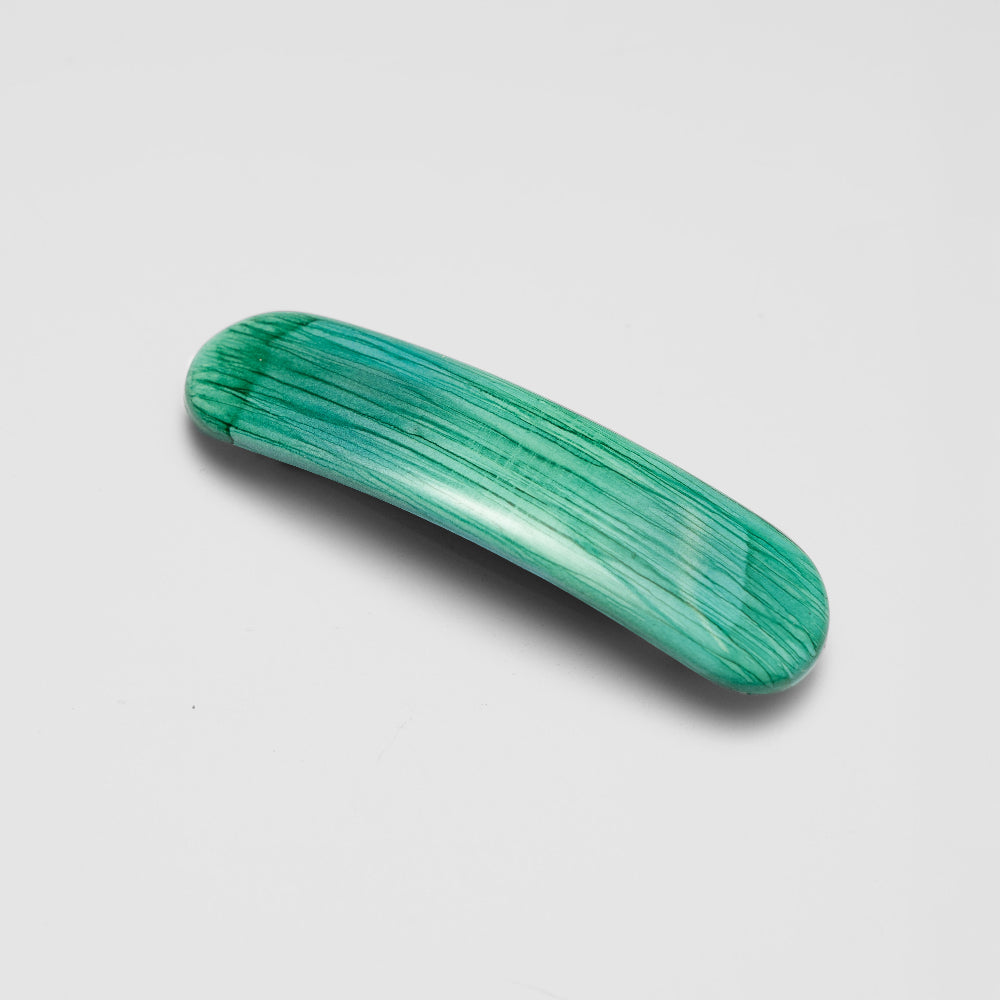 Coastal laguna blue and teal hand painted barrette clip with rubber grip at Tegen Accessories