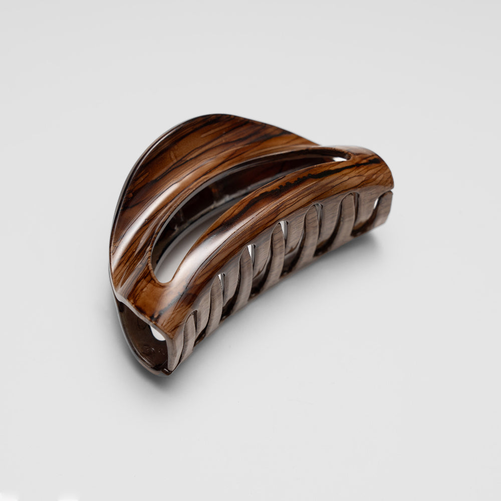 Hand painted beachwood brown small D shape hair claw clip at Tegen Accessories