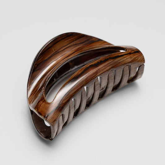 Hand painted beachwood brown small D shape hair claw clip at Tegen Accessories