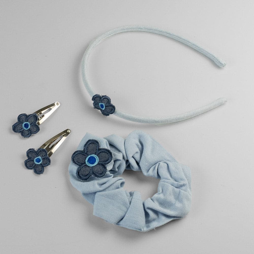 Handmade Children's Denim Flower Scrunchie Denim Set on Tegen Accessories|Light Denim