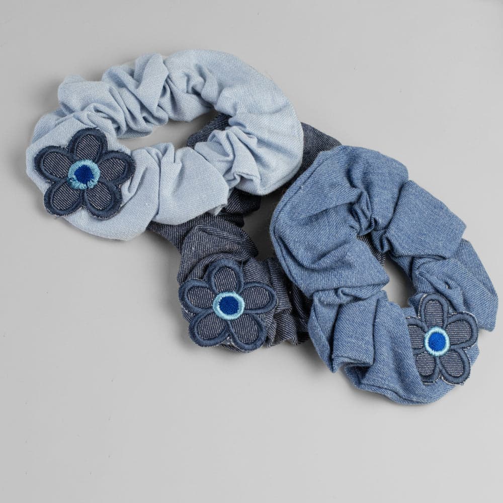 Handmade Children's Denim Flower Scrunchie Set