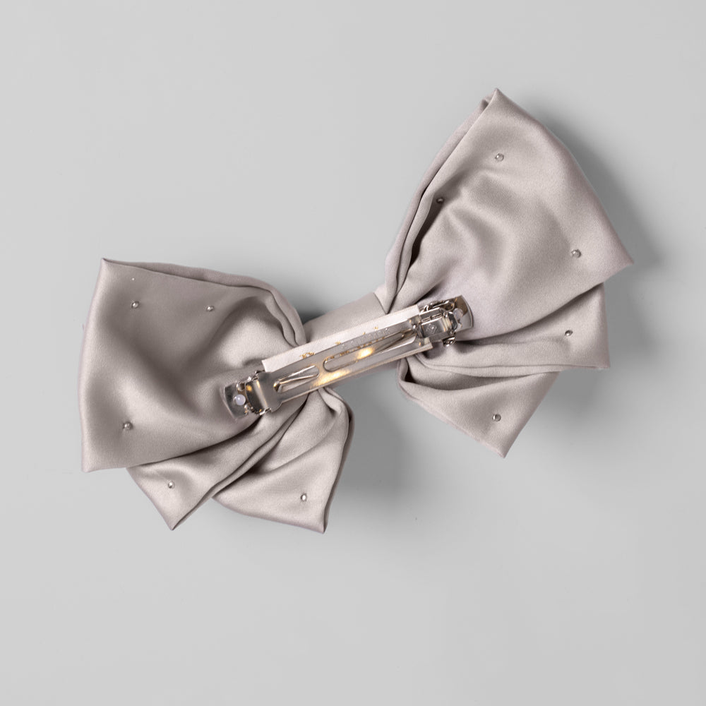 Large Fabric Pearl Bow Barrette Swarovski Crystal at Tegen Accessories