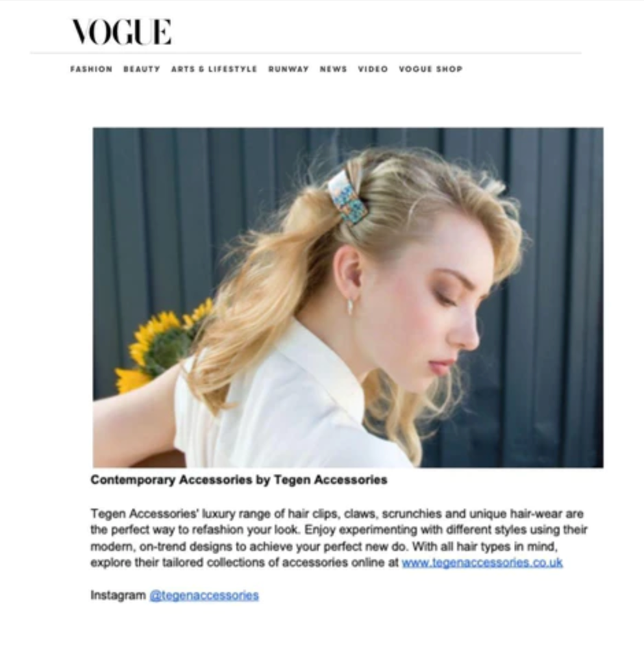 Tegen Accessories Featured in Vogue Arched Barrette