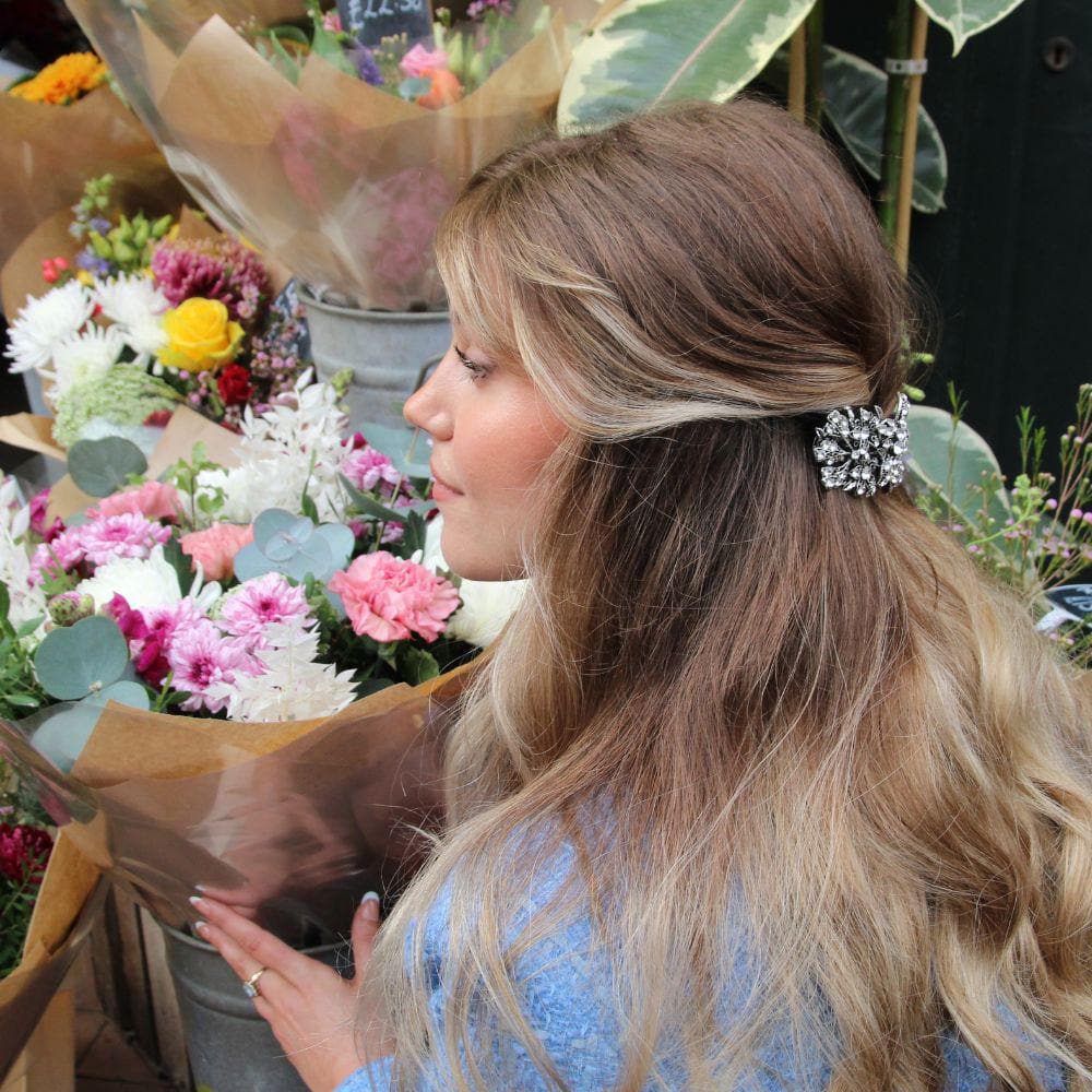 Silver Crystal Bloom Barrette Clip in by Rosie Fox at Tegen Accessories