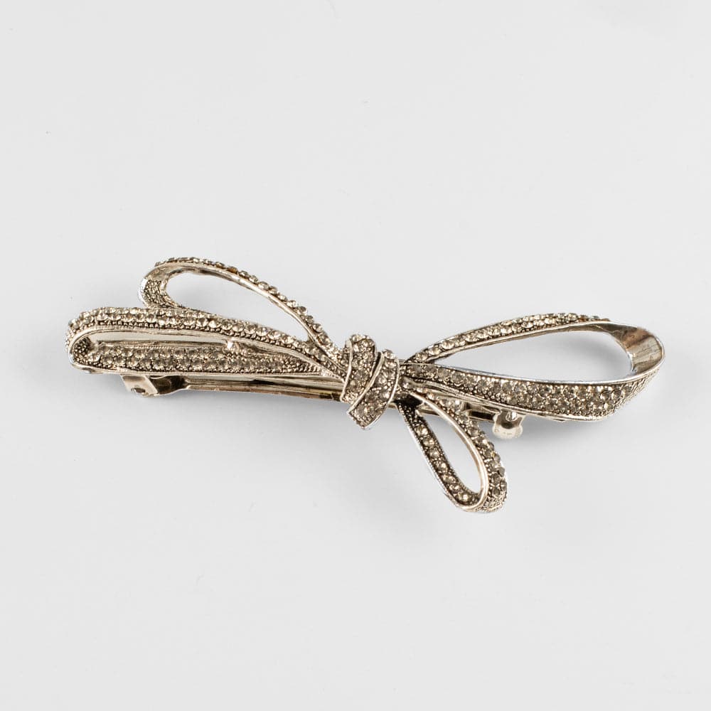 Crystal Bow Barrette Clip Crystal in Pewter Crystal at Tegen Accessories
