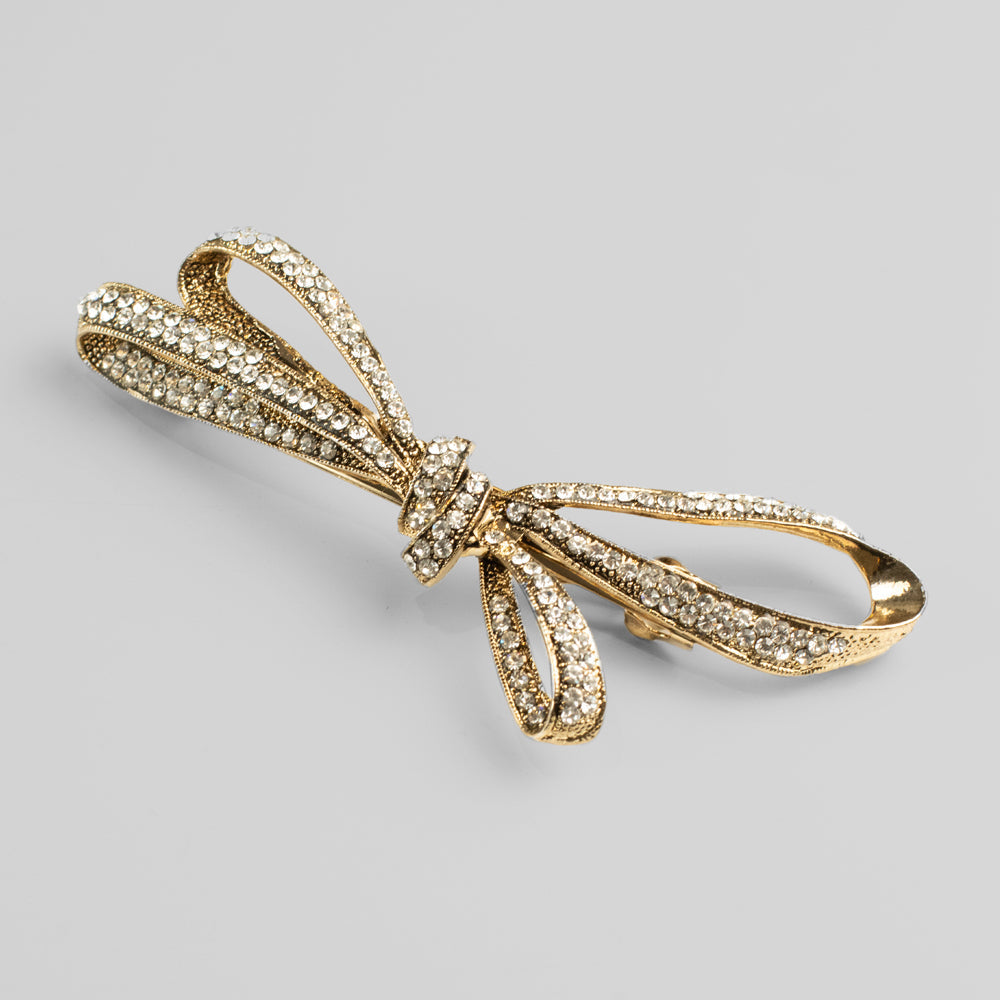 Crystal Bow Barrette Clip Crystal 10cm Clear Crystal / Antique Gold at Tegen Accessories
