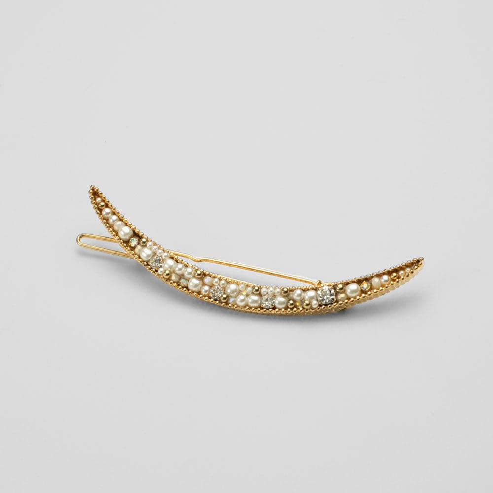 Crystal Crescent Moon Hair Clip Crystal in Pearl at Tegen Accessories