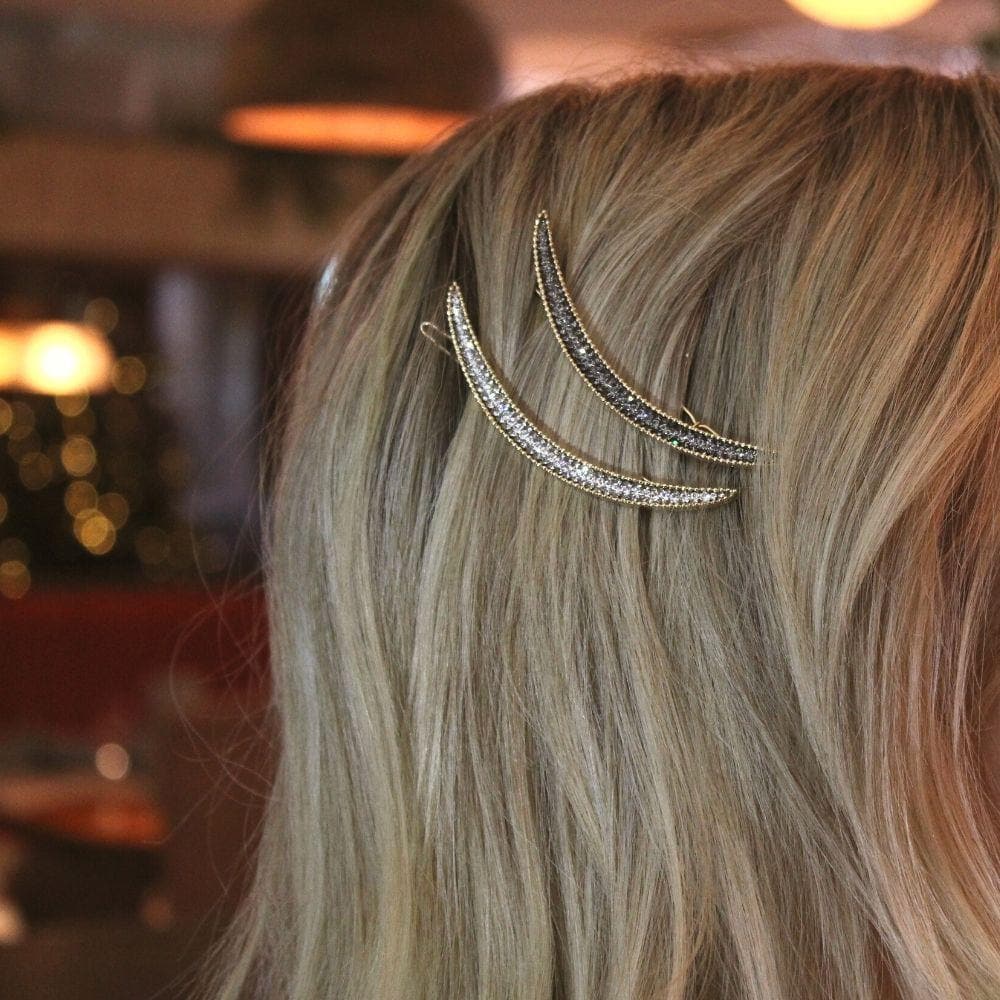 Crystal Crescent Moon Hair Clip Crystal in at Tegen Accessories