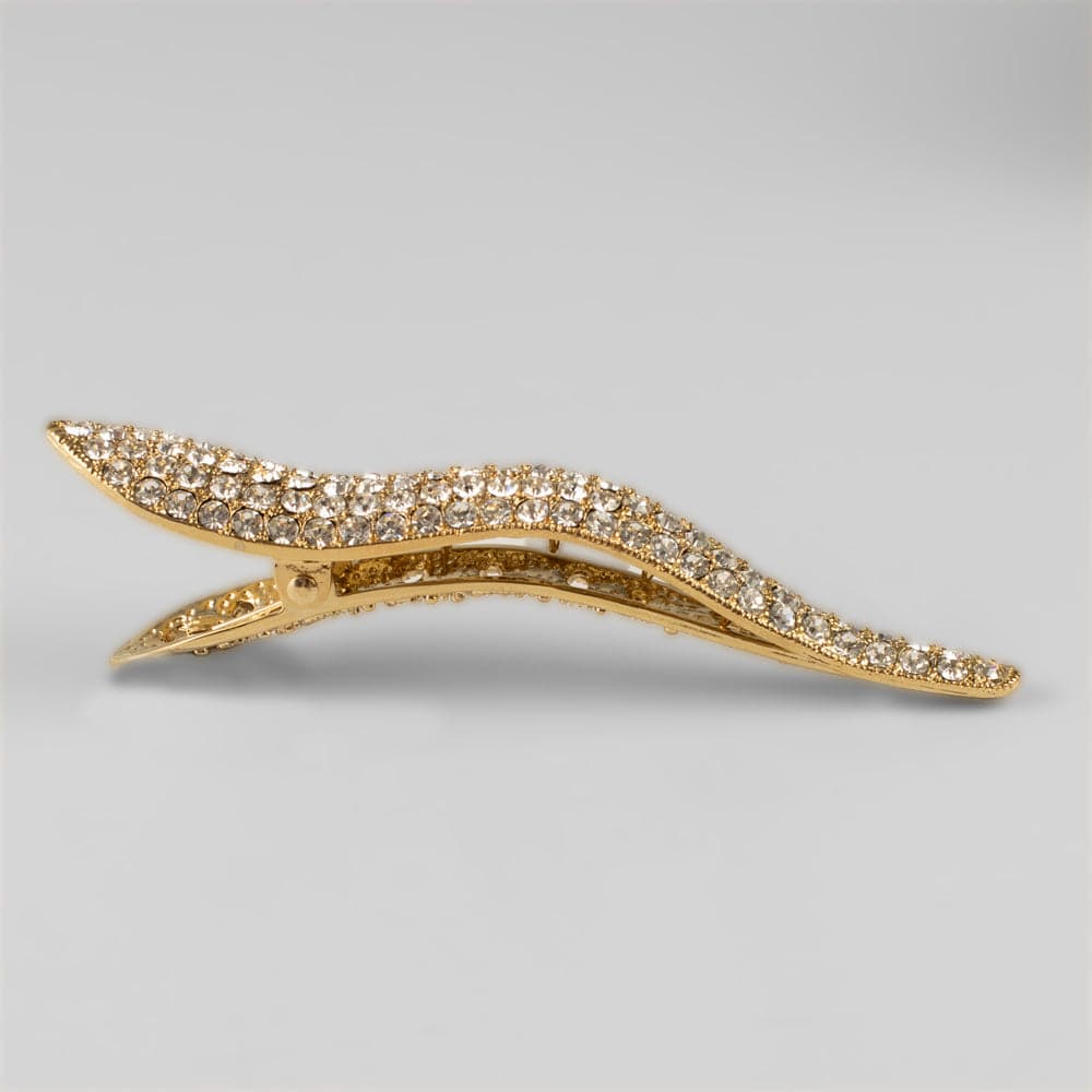 Small Curved Beak Clip Crystal in Clear Crystal / Gold at Tegen Accessories