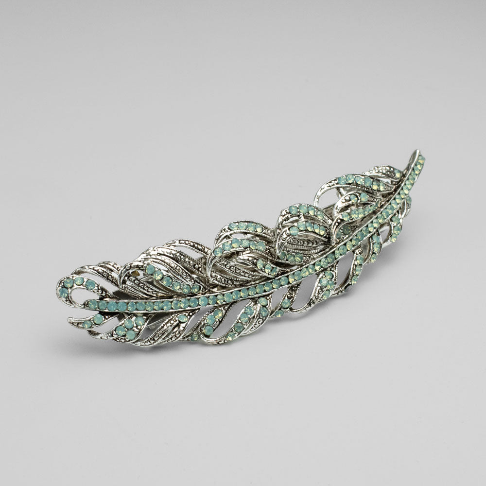 Feather Hair Barrette Clip Crystal in 9cm at Tegen Accessories