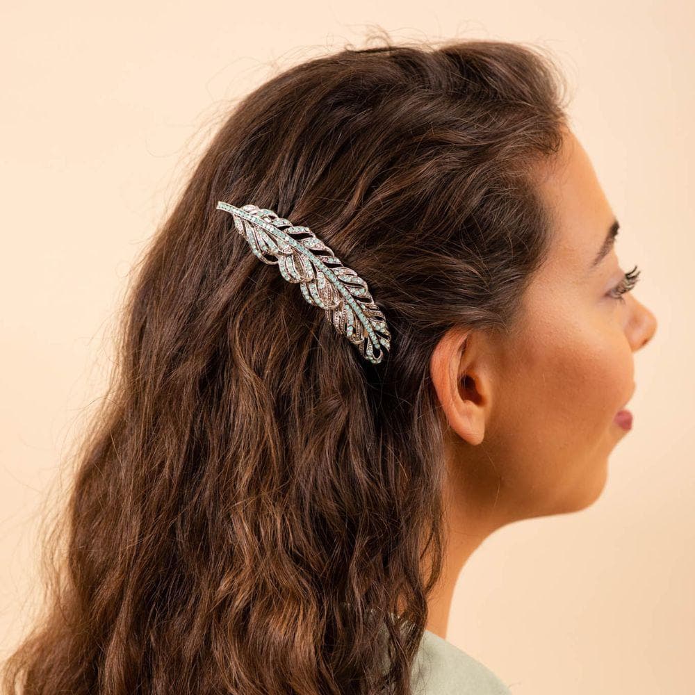 Feather Hair Barrette Clip Crystal Tegen Accessories |Mint Crystal