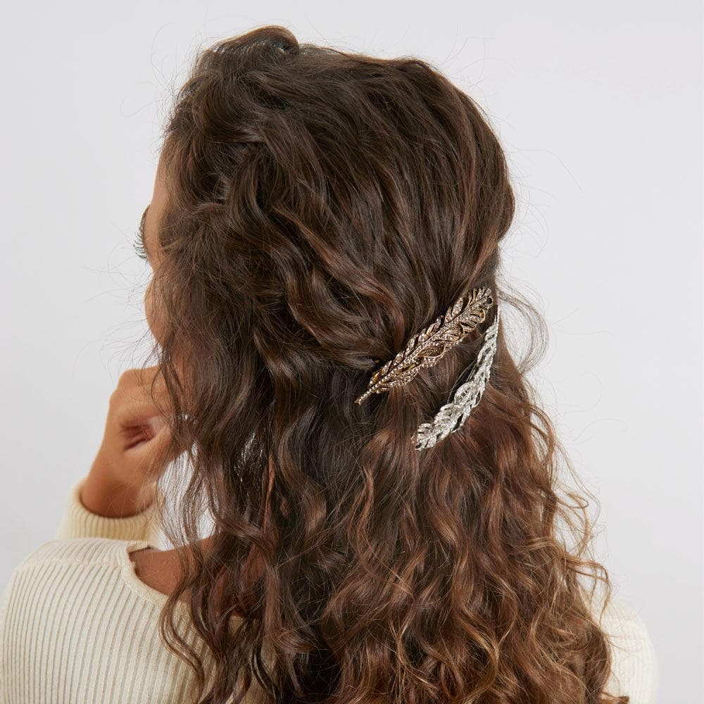 Feather Hair Barrette Clip Crystal in at Tegen Accessories