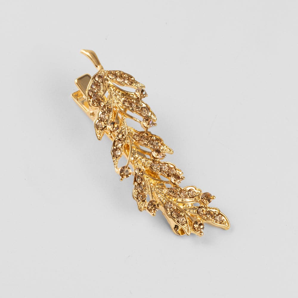 Crystal Leaf Hair Clip Crystal in Gold Crystal at Tegen Accessories