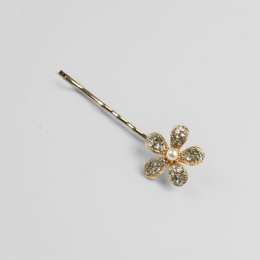 Crystal Pearl Flower Hair Slide Crystal in Clear Crystal at Tegen Accessories