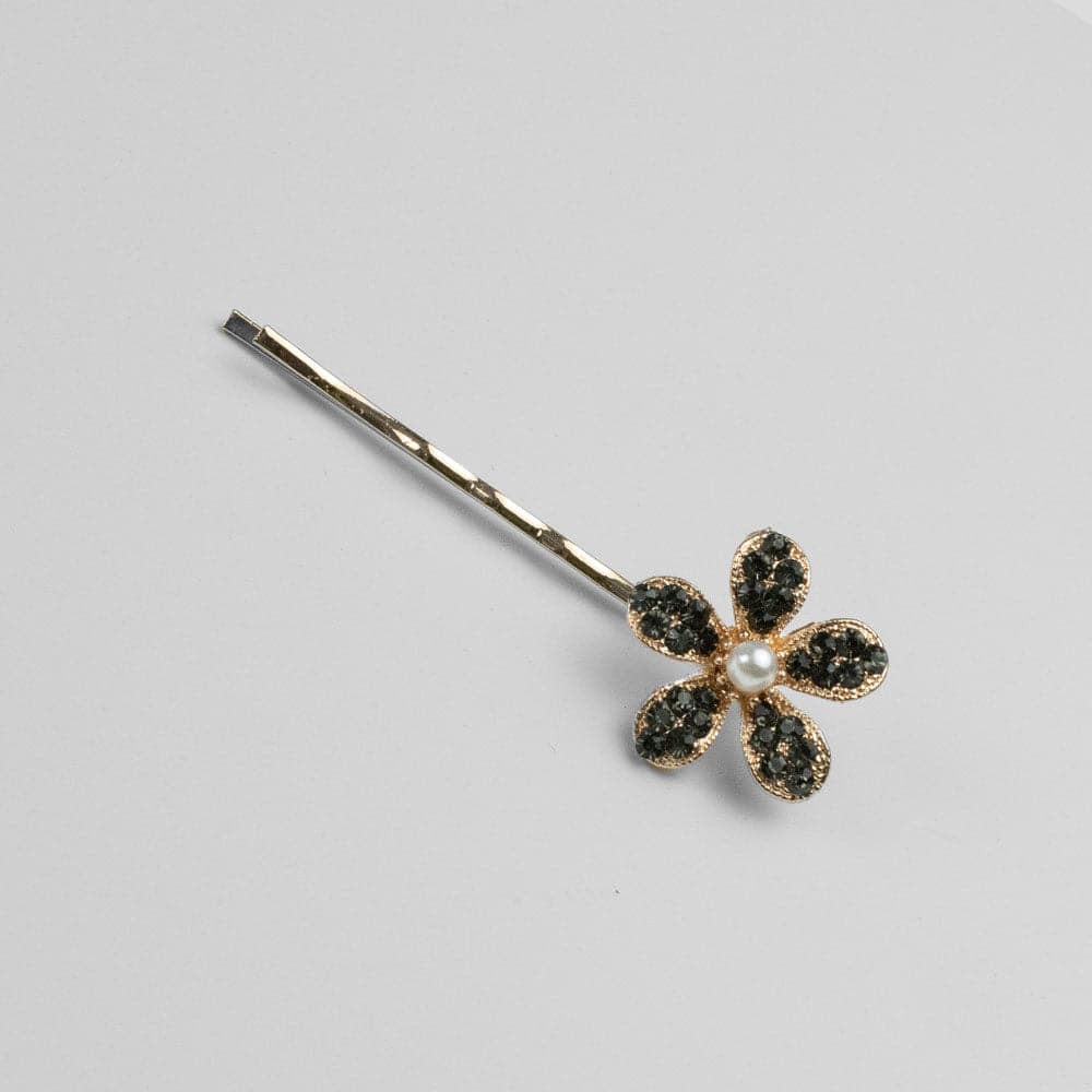 Crystal Pearl Flower Hair Slide Crystal in Pewter Crystal at Tegen Accessories