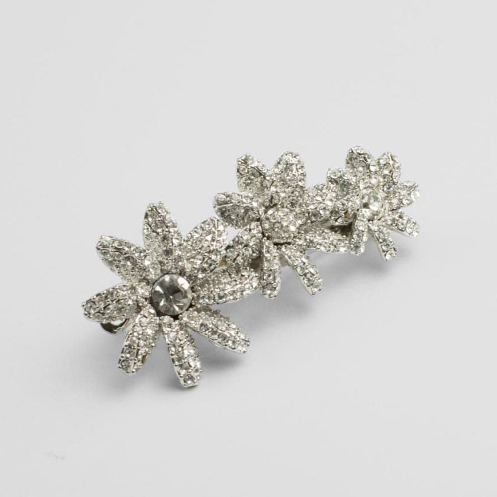 Crystal Three Flower Barrette Crystal in Clear Crystal at Tegen Accessories