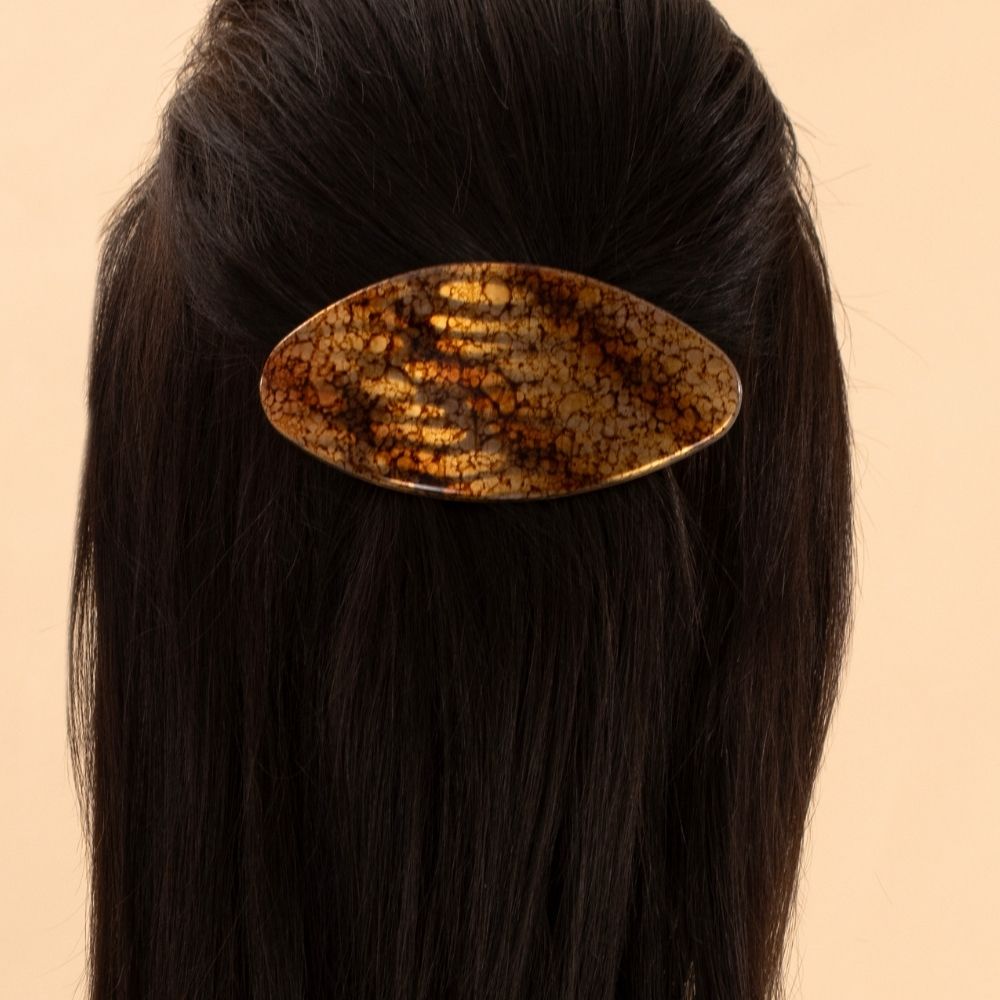 Gold Oval Barrette with Rubber Grip in Handpainted at Tegen Accessories